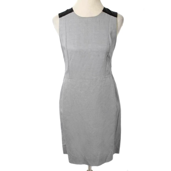 VALETTE Gray Linen with Black Leather Sheath Dress NWT - Picture 2 of 8